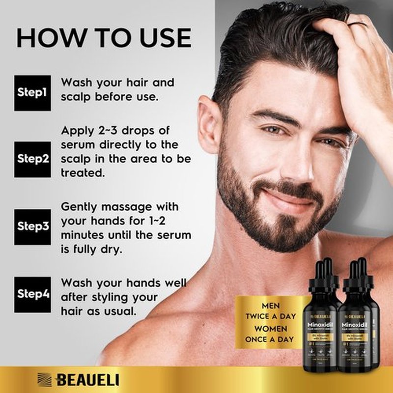 5% Minoxidil Hair Growth Serum for Men and Women: Extra Strength Minoxidil Beard Regrowth Treatment Serum with Biotin for Thinning Hair Loss to Grow Thicker Fuller 8 FL OZ (4 Bottles)