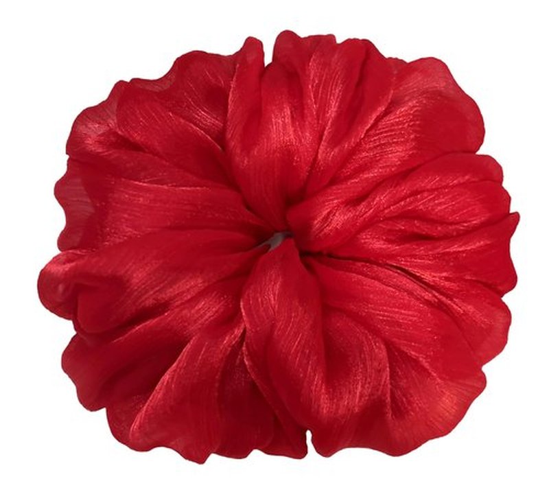 22 Colors Available, Handmade Shimmering Sheer Organza Jumbo Scrunchie 6 inches, Voluminous Ponytail Holder for Women, Large Hair Tie, Holiday Accessory (Red)