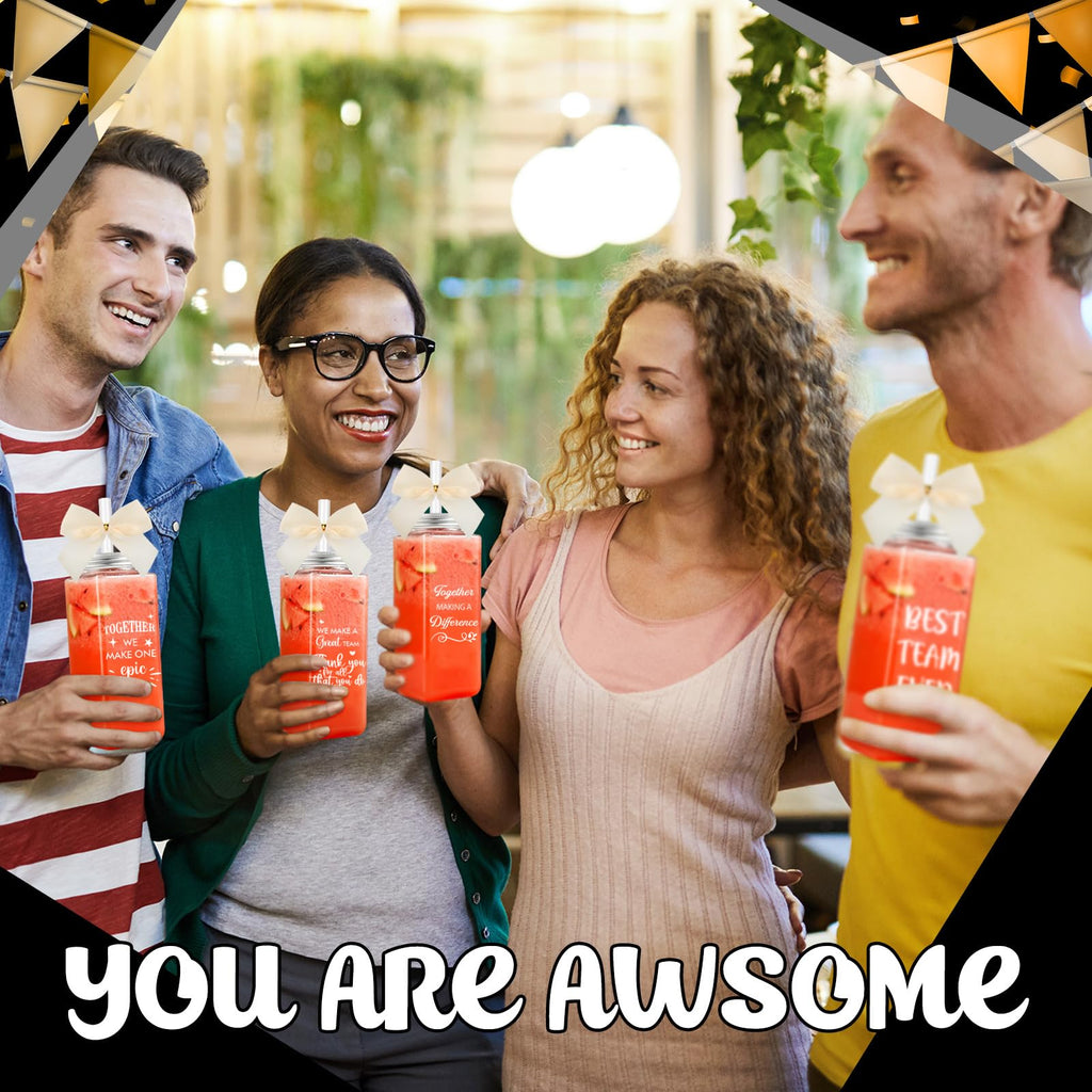 Skylety 36 Pcs Thank You Gifts for Coworker Back to School Gift Bulk 2026 Employee Appreciation Gifts Cups Bulk 13.5 oz Clear Skinny Tumblers with Straws Lids Bow(Team,Beige)