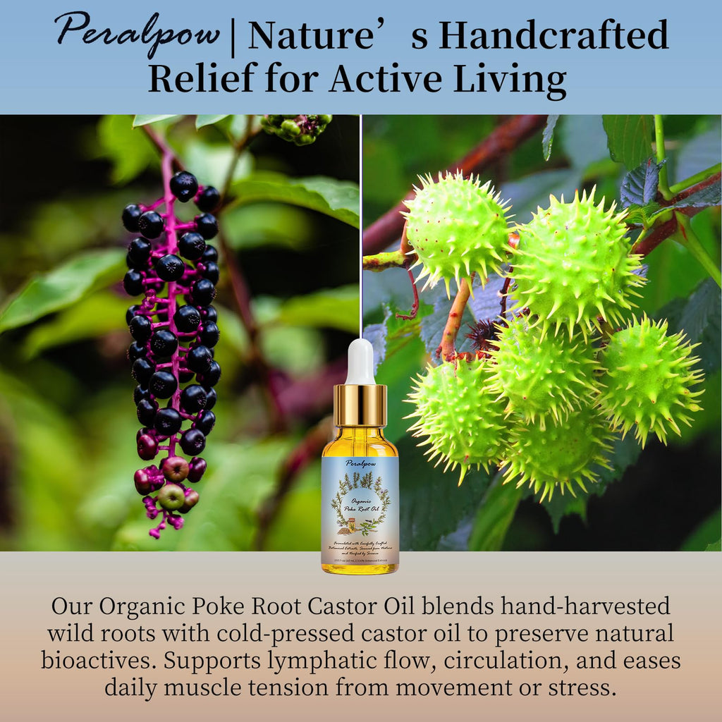 Organic Poke Root Infused Castor Oil | Deep Tissue & Lymphatic System Support | Natural Aid for Cysts, Fibroids, Muscle & Joint Comfort | 2.03 fl oz