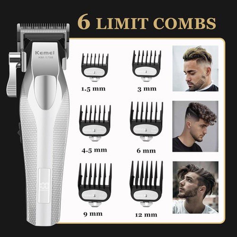 KEMEI 1798 Professional Hair Clippers for Men, 9100 RPM Cordless Barber Clippers with Full Metal Body, 3000 mAh Hair Trimmer with LED Display, Ceramic and DLC Blades