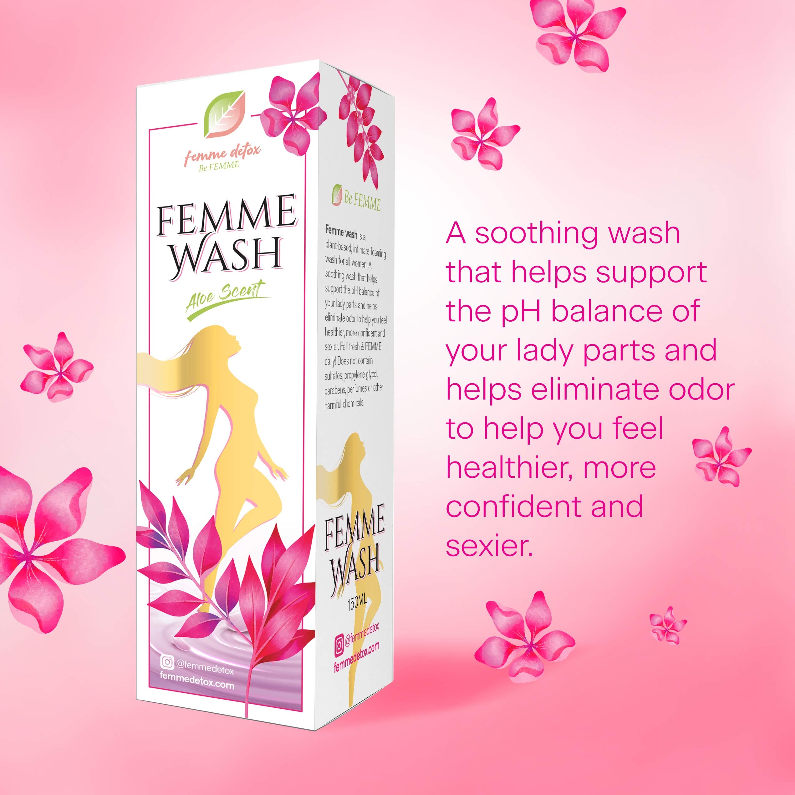 Femme Detox Femme Wash Natural Feminine Wash For Women Sulfate-Free and Paraben-Free Feminine Care to Help Restore pH Balance for Women | 150 ML