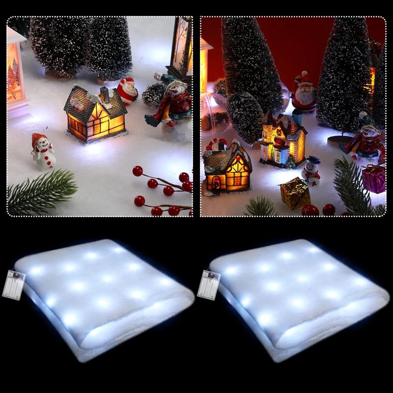Zhengmy Christmas Lighted Snow Blanket - Pre-Lit LED Table Runner for Holiday Village Display | 4.9ft x 16in White