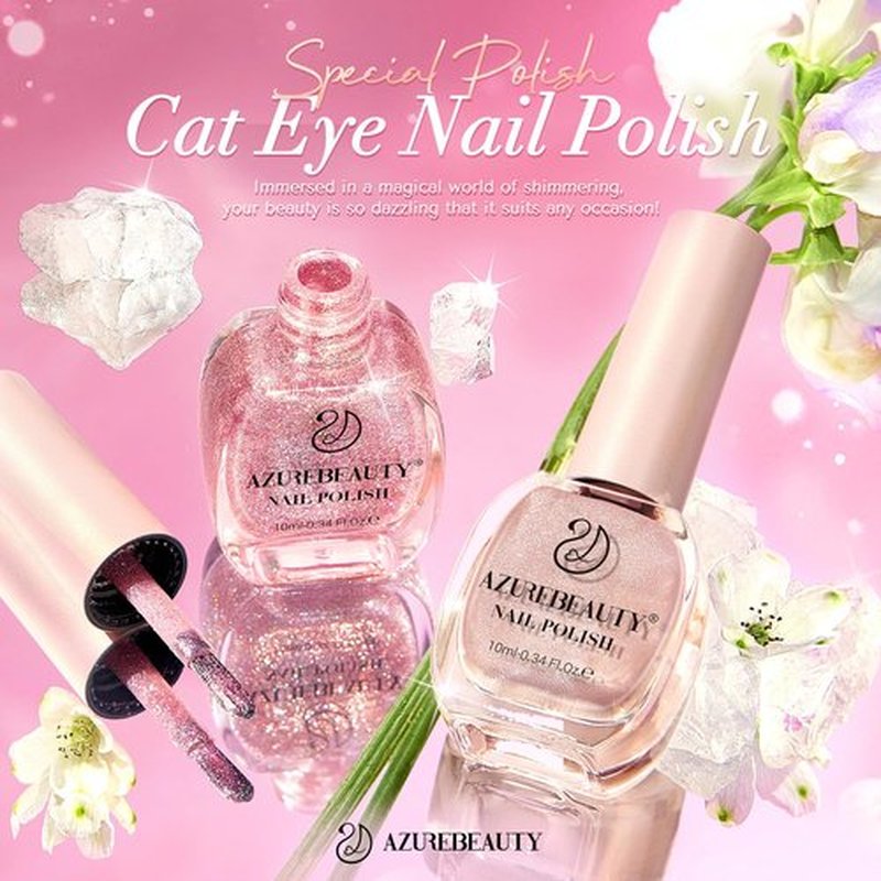 AZUREBEAUTY Cat Eye Nail Polish no Gel Fast Drying Pink Shimmer 2 Colors 10ml Natural Nail Lacquer High Shine DIY Salon Home Women Gifts