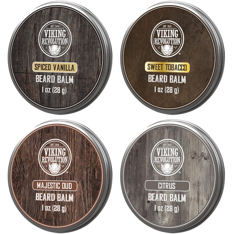 Viking Revolution Beard Balm Variety Pack - 4 Scents (1oz Each) | Styles, Strengthens & Softens Beards