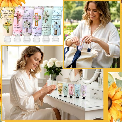 Heigble 6 Pcs Christian Gifts Bulk for Women Valentine's Day Cross Hand Cream Bulk Travel Size Easter Bible Verse Gifts Jesus Religious Scripture Faith Party Favors for Sunday Prayer Church Mothers