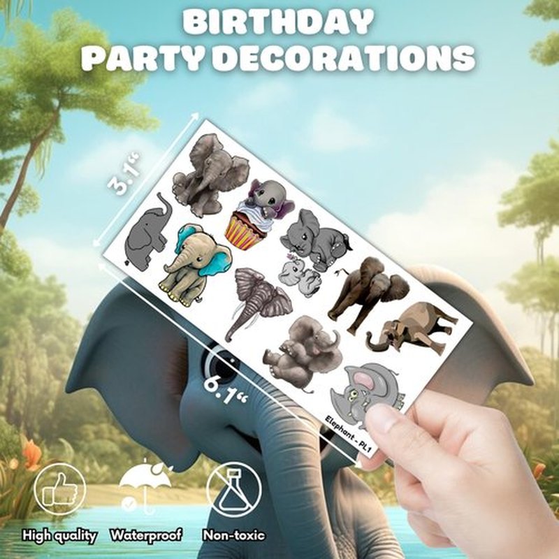 101 PCS Cute Elephant Temporary Tattoos Themed 1st Birthday Party Decorations Supplies Favors Decor Baby Pink Blue Animal Tattoo Stickers Gifts For Boys Girls Classroom School Prizes Carnival Cartoon