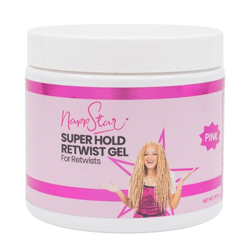 NappStar Super Hold Retwist Gel in Pink, Strong Hold for Locs and Edges, Non-Flaking, 16 Fl Oz