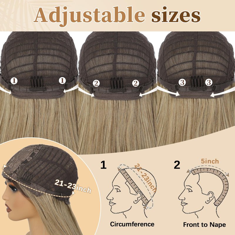 XIXIBI Blonde Wig with Bangs, 4x4 Realistic Scalp, Free Parting, Long Ombre Blonde Layered Wigs for Women, Realistic Natural Looking Heat Resistant Synthetic Wigs for Daily Party Cosplay Use 26Inch