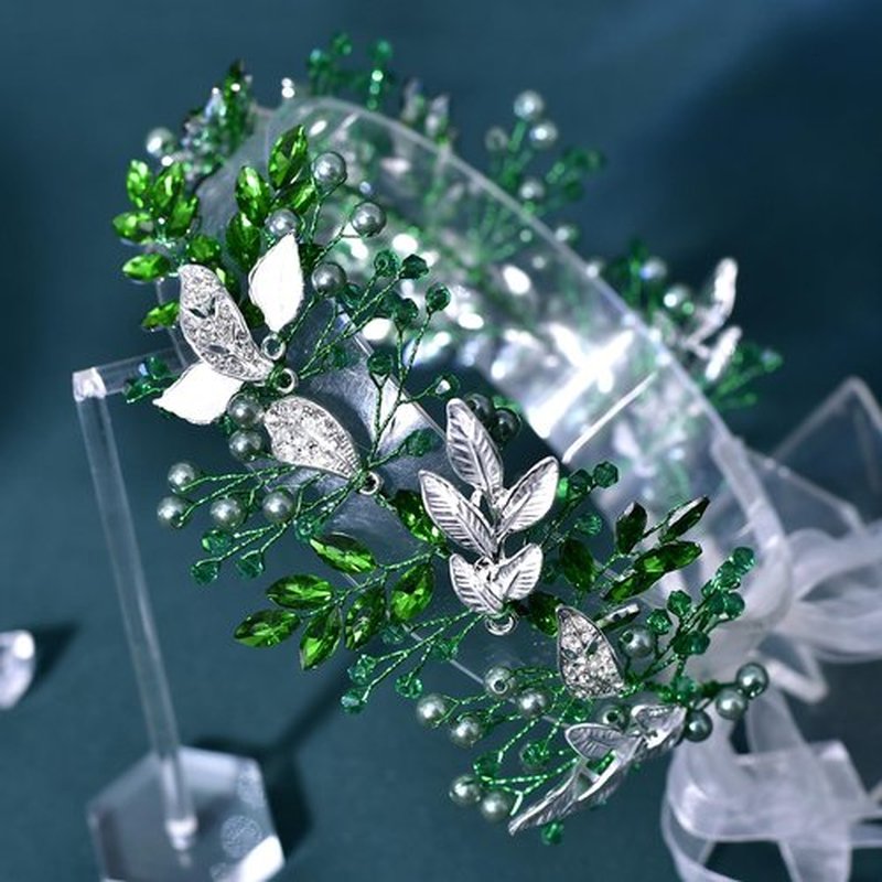 HONGMEI Bridal Headpiecees for Wedding Hair Accessories for Brides Rhinestone Wedding Headband for Women and Girls (Green)