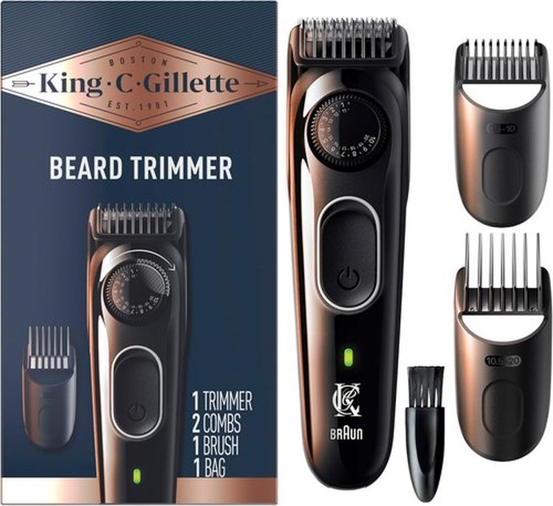 King C. Gillette Cordless Beard Trimmer - Includes 3 Combs, Cleaning Brush, Charger & Travel Bag | Blue