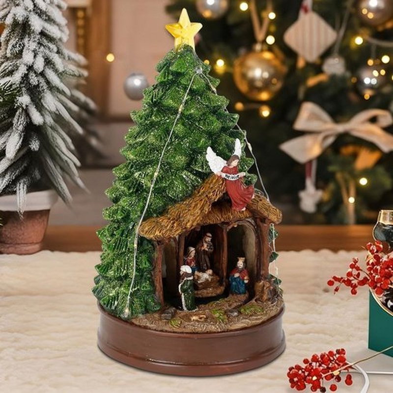 Innodept12 Christmas Tree Rotating Nativity Scene Figurines - Animated Holiday Decoration with Music & Collectible Design | 9.84" Tall
