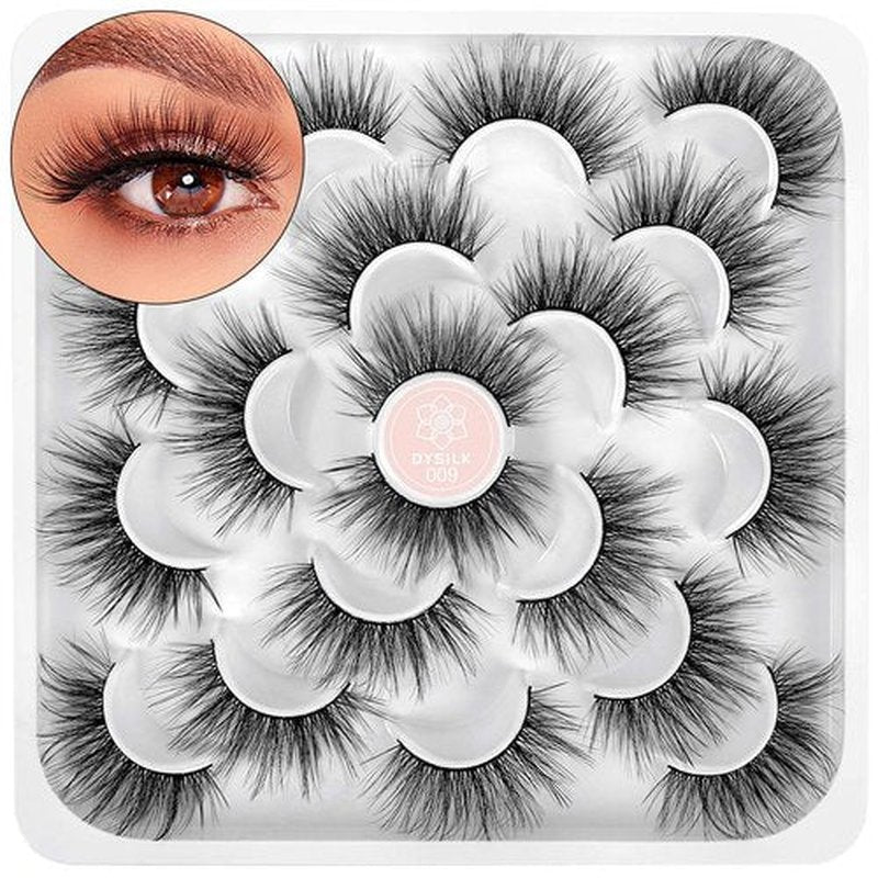DYSILK Mink Lashes False Eyelashes - Mink Eyelashes Fluffy 10 Pairs 6D Mix Style Faux Lashes Pack Wispy Eyelashes Fluffy Reusable Lashes Natural Look Mink Fake Eyelashes Cat Eye Lashes | 19mm