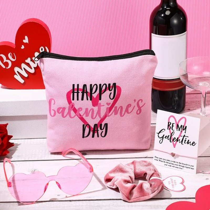 Landical 6 Set Galentine's Day Gift Set Include Makeup Bags Greeting Cards Velvet Hair Scrunchies Bracelets Sunglasses Gifts for Women