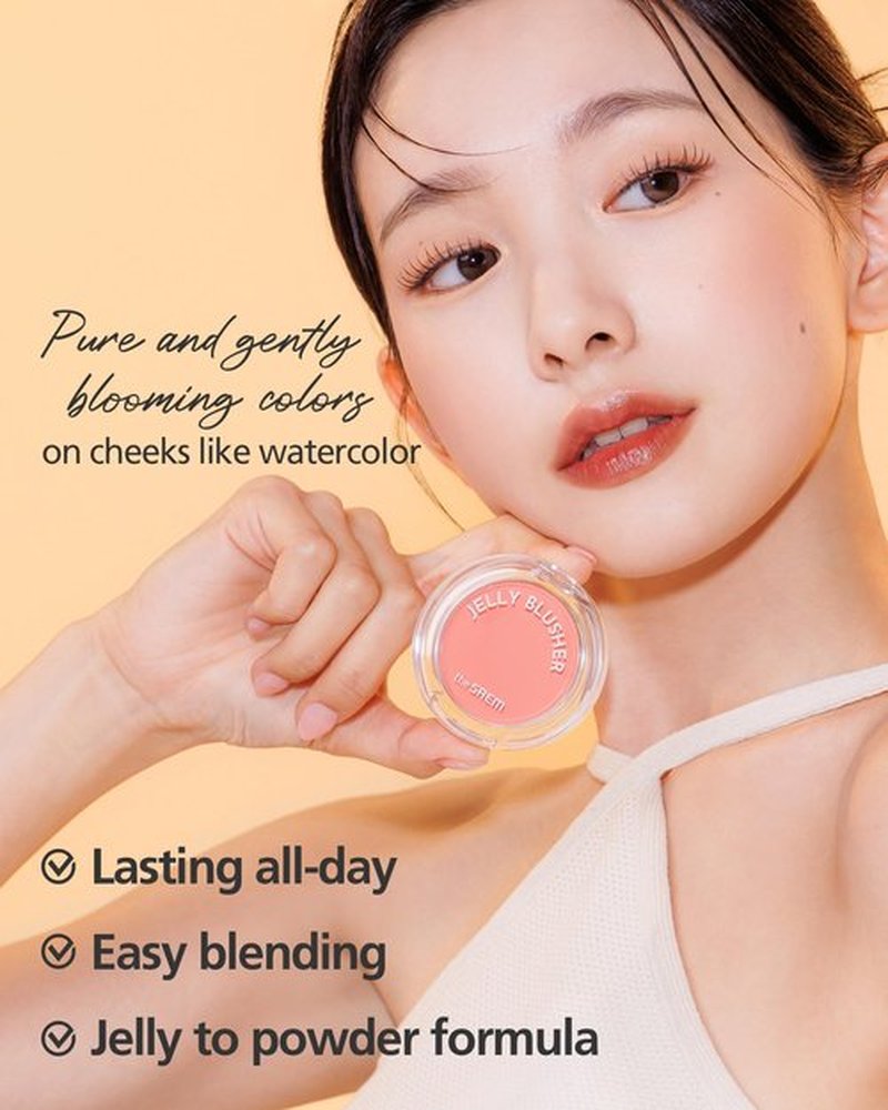 THESAEM Jelly Blusher - PK01 Sweet Petal Daily Muted Pink - Korean Watercolor Blush Cushion Velvet Finish - Long-Lasting Vibrant Cheek Color with Smooth Blending Formula, 0.21oz