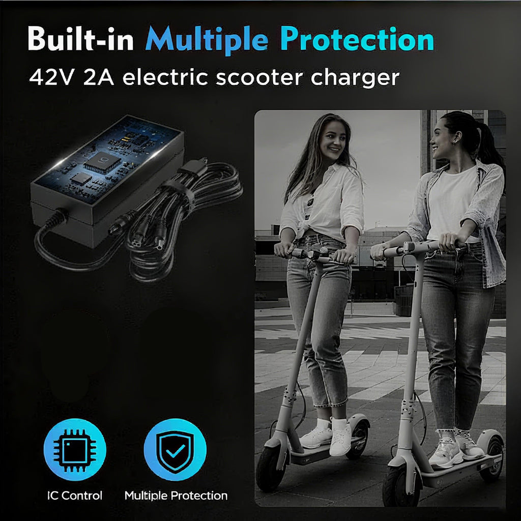 EVAPLUS SGS Certified 42V 2A Charger, Power Adapter with Female DC 5.5mm-2.5mm/2.1mm Port, Compatible with GOTRAX GXL V2, G2, G3, G4, Apex, for 36V Lithium-ion Battery