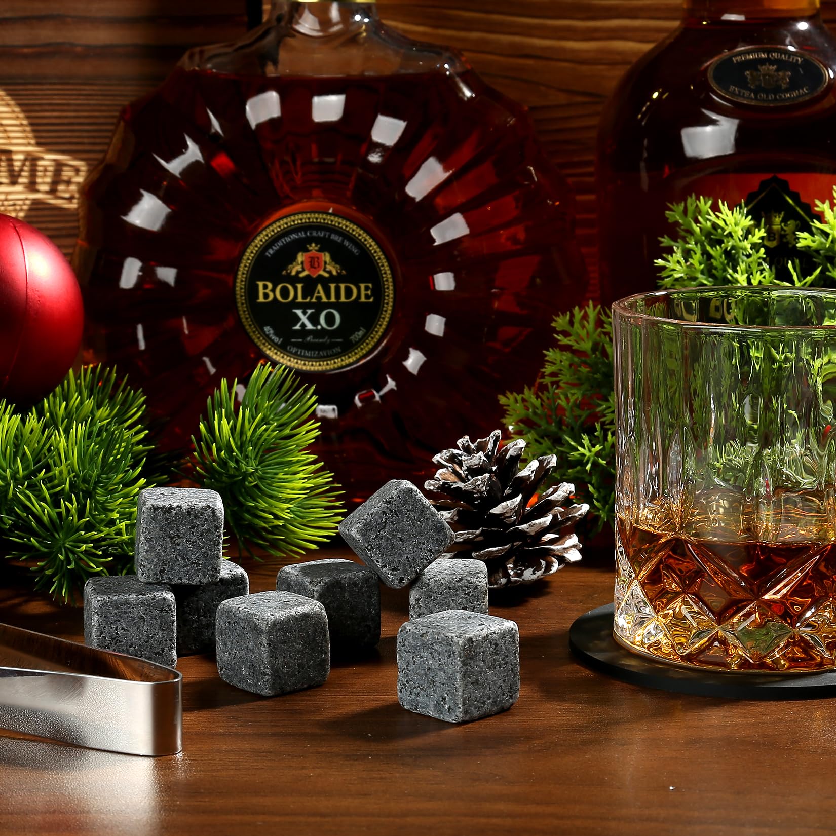 Sovyime Whiskey Stones Gifts for Men, Groomsmen Gifts, Granite Chilling Stones Bourbon Whiskey Glasses Set, Unique Birthday Gifts for Men Christmas Father's Day Valentine Retirement, 300ml