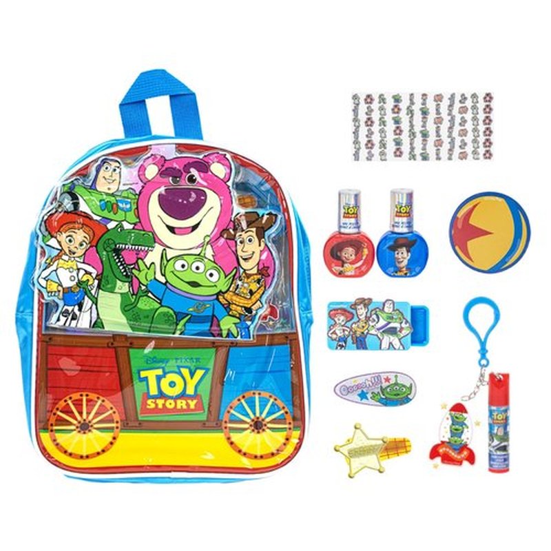 Toy Story Bag Gift Makeup Set Includes 2 Nail Polishes, 1 Lip Gloss, 1 Lip Balm with Keychain, 2 Hair Pins,1 Bag, Perfect for Kids Girls Birthday Gift by Townley Girl