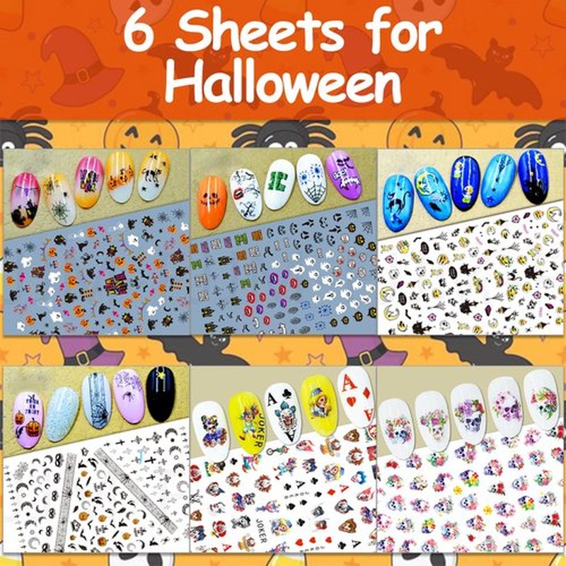 TailaiMei 24 Sheet All Holidays Nail Art Stickers, Christmas Valentine's Day Mixed Seasons Variety Pack for Halloween Fall Nail Decals, Self-Adhesive Design Thanksgiving Nail Decorations (Classical)