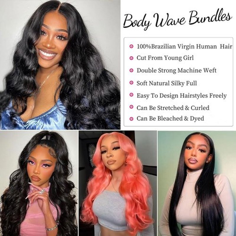 Bundles Human Hair Body Wave Human Hair Bundles 18 20 22 24 Inch Unprocessed Brazilian Virgin Hair Body Wave Bundles Human Hair 4 Bundle Human Hair Extensions Human Hair