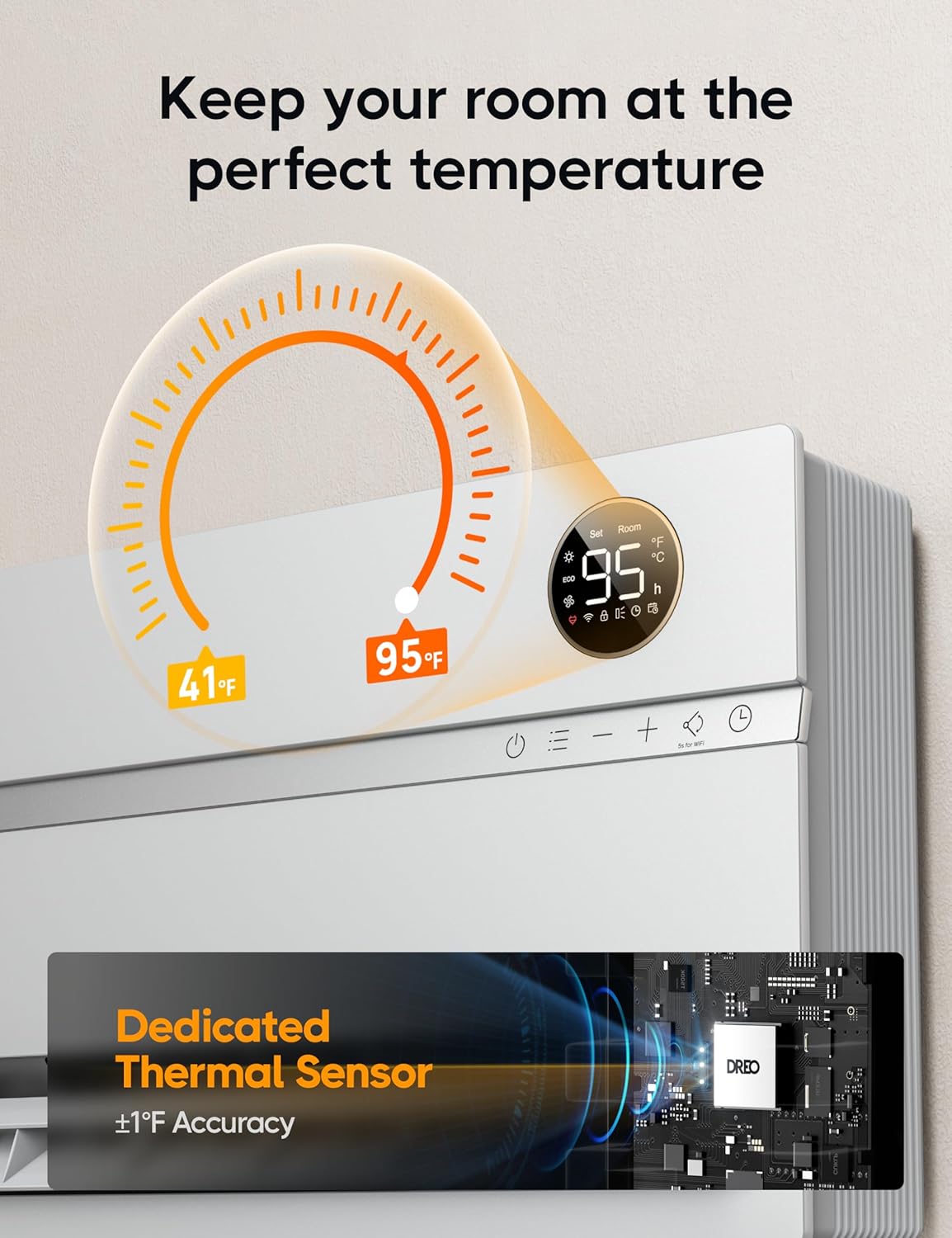 DREO Smart Wall Heater - 1500W Electric Space Heater with 120° Oscillation & Adjustable Thermostat | Ideal for Bathroom, Bedroom, Office