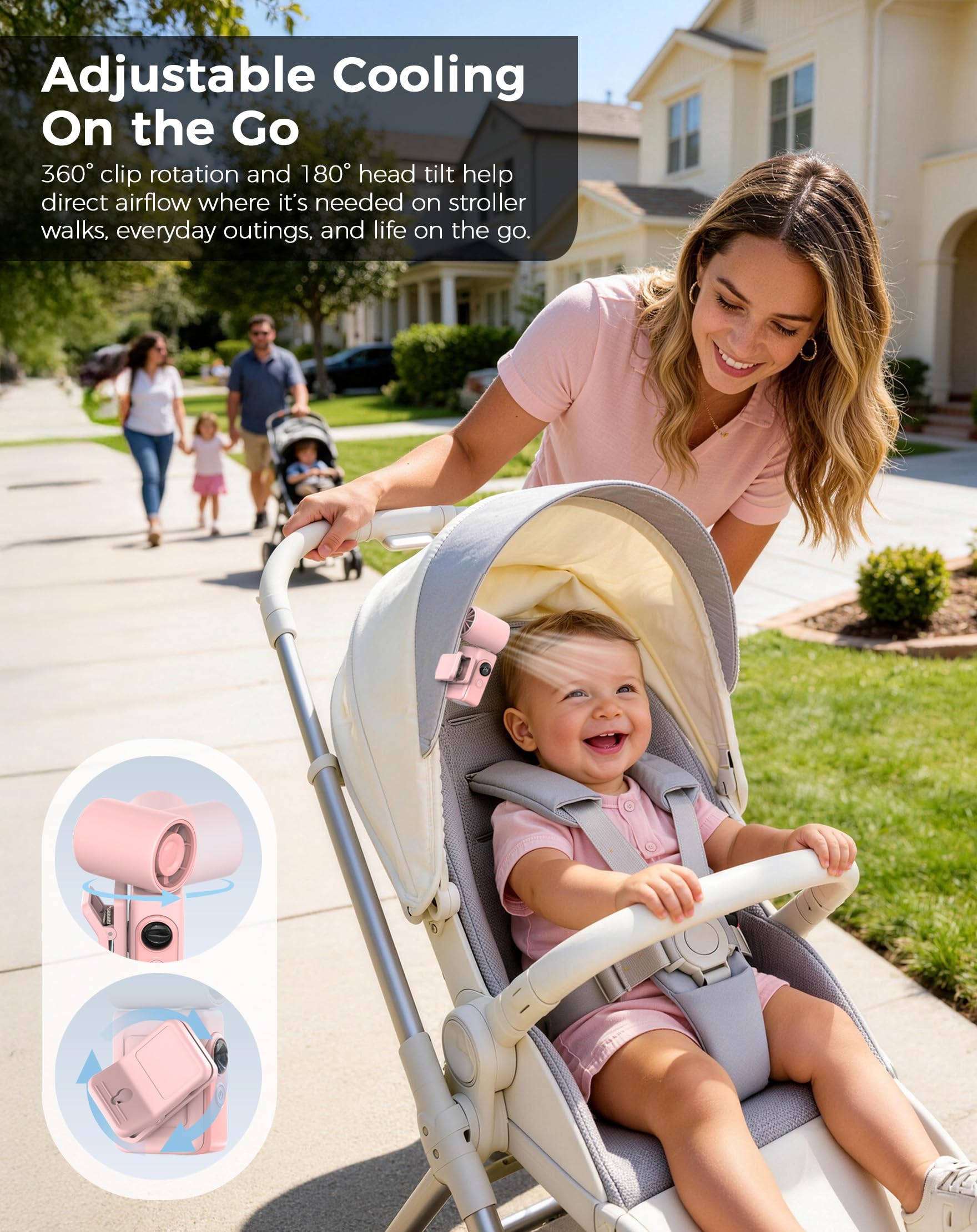 Hotsales Clip-On Portable Fan, 13500 RPM High-Speed Rechargeable Handheld Mini Fan, LED Display, 360° Rotating Detachable Clip, Stroller Fan for Baby, Travel Essentials, Summer Gifts for Women and Men
