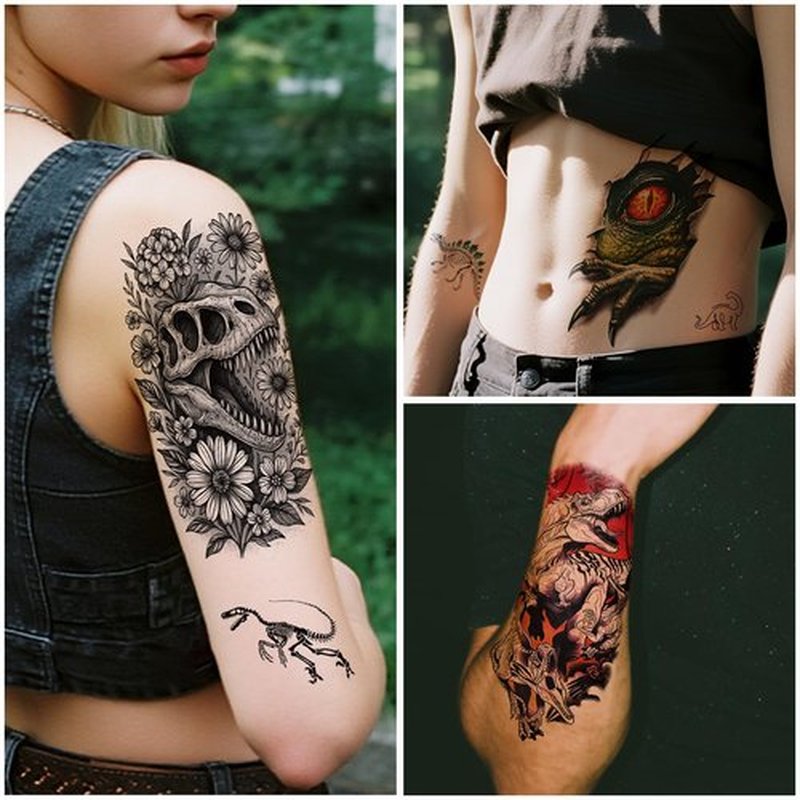 77PCS Dinosaur Temporary Tattoos for Kids, 17PCS Half Sleeve Tyrannosaurus T-Rex Triceratops Temporary Tattoos for Boys, 60PCS Raptor Dino Fake Tattoos for Boys Girl Cosplay Birthday Party Favors