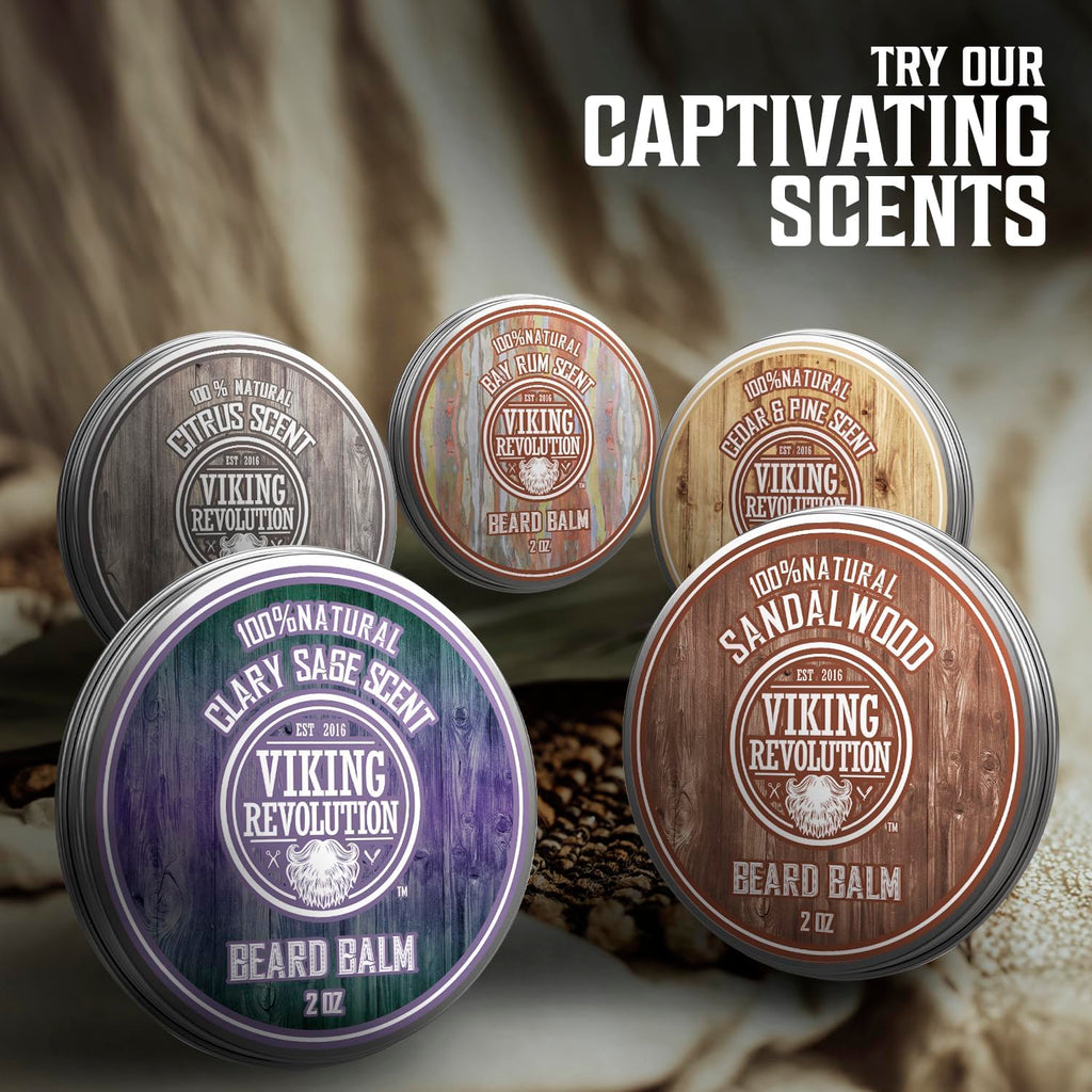 Viking Revolution Clary Sage Beard Balm - Beard Butter with Argan Oil, Beard Softener for Men with Jojoba Oil - Beard Moisturizer for Men with Beeswax - Beard Wax for Men (2oz, 1 Pack)