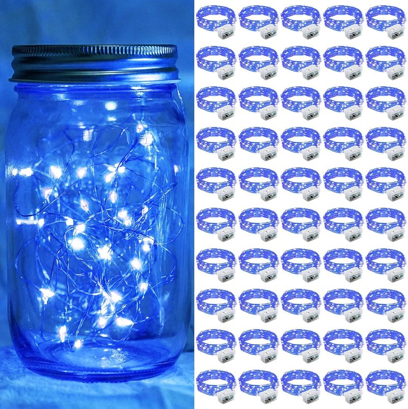 Blue Fairy Lights by [Brand Name] - 50 Pack 7Ft 20 LED Twinkle String Lights | Battery Operated & Waterproof for Weddings, Parties, & Holidays