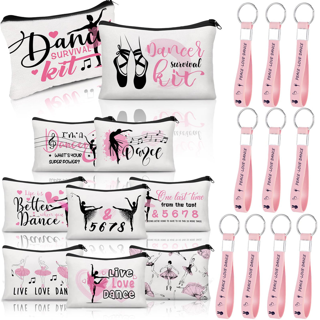 Kacctyen 20 Pcs Dancer Graduation Gifts Bulk Dance Team Makeup Bag for Women Pink Ballet Party Favors Silicone Quote Keychains Dancer Stuff Class Prizes Back to School Birthday Party Gifts for Friend