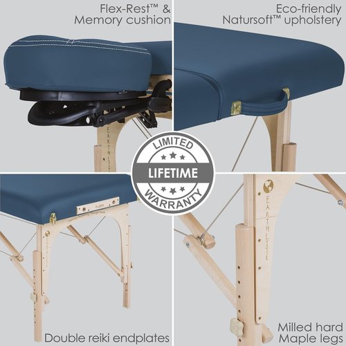 EARTHLITE Portable Massage Table Package - AVALON with Reiki Endplate & Premium Flex-Rest Face Cradle (30”x73”)