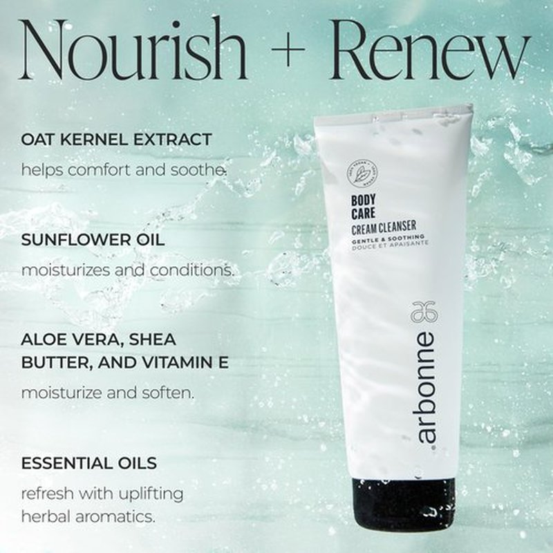 BodyCare Cream Cleanser – Luxurious Moisturizing Body Wash with Botanical Oils, Oat Kernel Extract, Aloe, and Shea Butter for Soft, Radiant Skin, 8 oz / 237 ml, by Arbonne