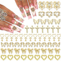 YAEISM 105PCS Gold Nail Charms 3D Gold Heart Nail Charm 8 Shapes Butterfly Charms for Nails Shiny Gold Nail Charms Cross Alloy Nail Bows for Nail Art and DIY Crafts Decoration