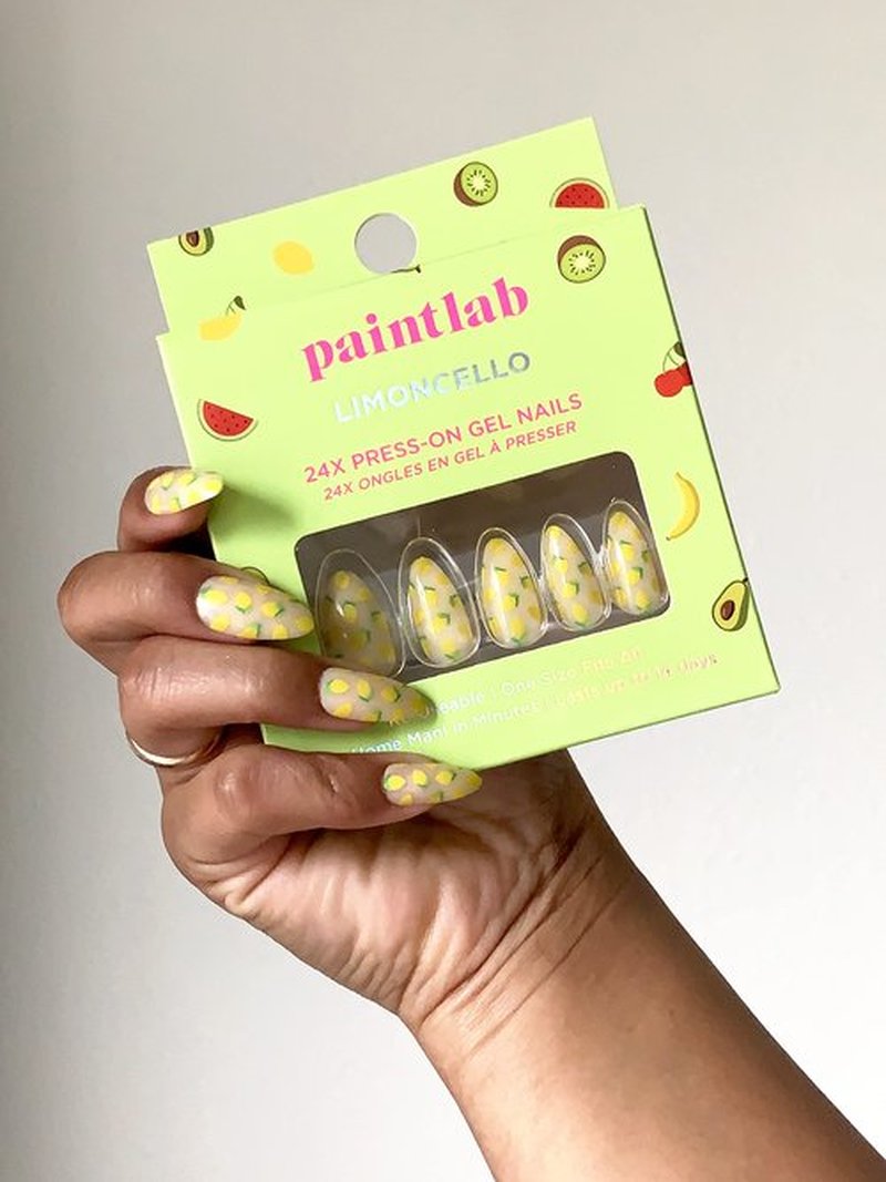 PaintLab Press-On Nails Manicure Kit, Limoncello - Almond, 24-Piece Set, Long-Lasting Fake Nails with Glue, File, Prep Pad & Cuticle Stick