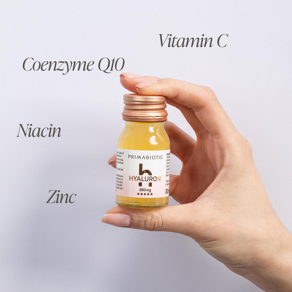 PRIMABIOTIC Hyaluronic Acid 250mg - Mango Flavor - Vegan, Deep Hydration, Anti-Aging and Skin Elasticity Support - Beauty Drink - Pack of 30 x 1 fl oz (30 mL) Bottles