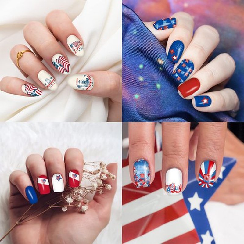 12 Sheets 4th of July Nail Wraps Stickers, Independence Day Full Nail Polish Strips, Memorial Day DIY Self-Adhesive Nail Art Decals Patriotic American Flag Pattern Decor with 2 Piece Nail Files