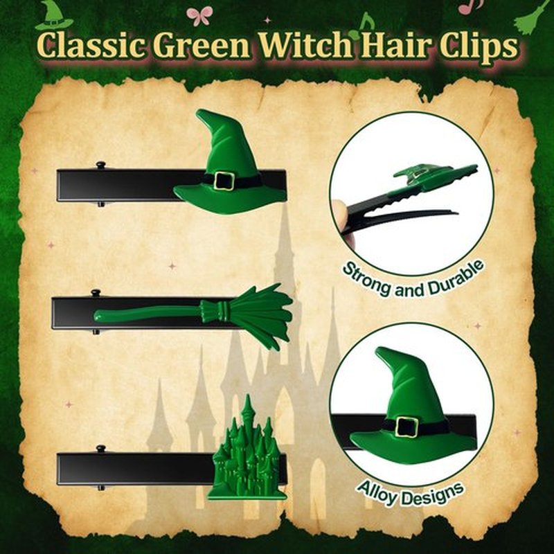 6Pcs Magical Witch Fairy Hair Clips for Women Girls - Cute Hair Accessories with Green Broom, Castle, Witch Hat, Pink Magic Wand, Butterfly & Crown, Merch Gift for Fans & Party Favor