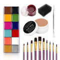 DELISOUL Professional Special Effects SFX Makeup Kit,12 Colors Face Body Paint Palette,Wound Modeling Scar Wax,Coagulated Fake Blood,10 Purple Brushes,Spatula Tool,Stipple Sponge for Halloween Costume