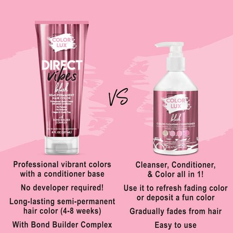 Color Lux Direct Vibes Semi-Permanent Hair Color, Blush, Vibrant & Long-Lasting Shade, Ammonia-Free, Vegan, Sulfate-Free, Paraben-Free, 8 fl oz
