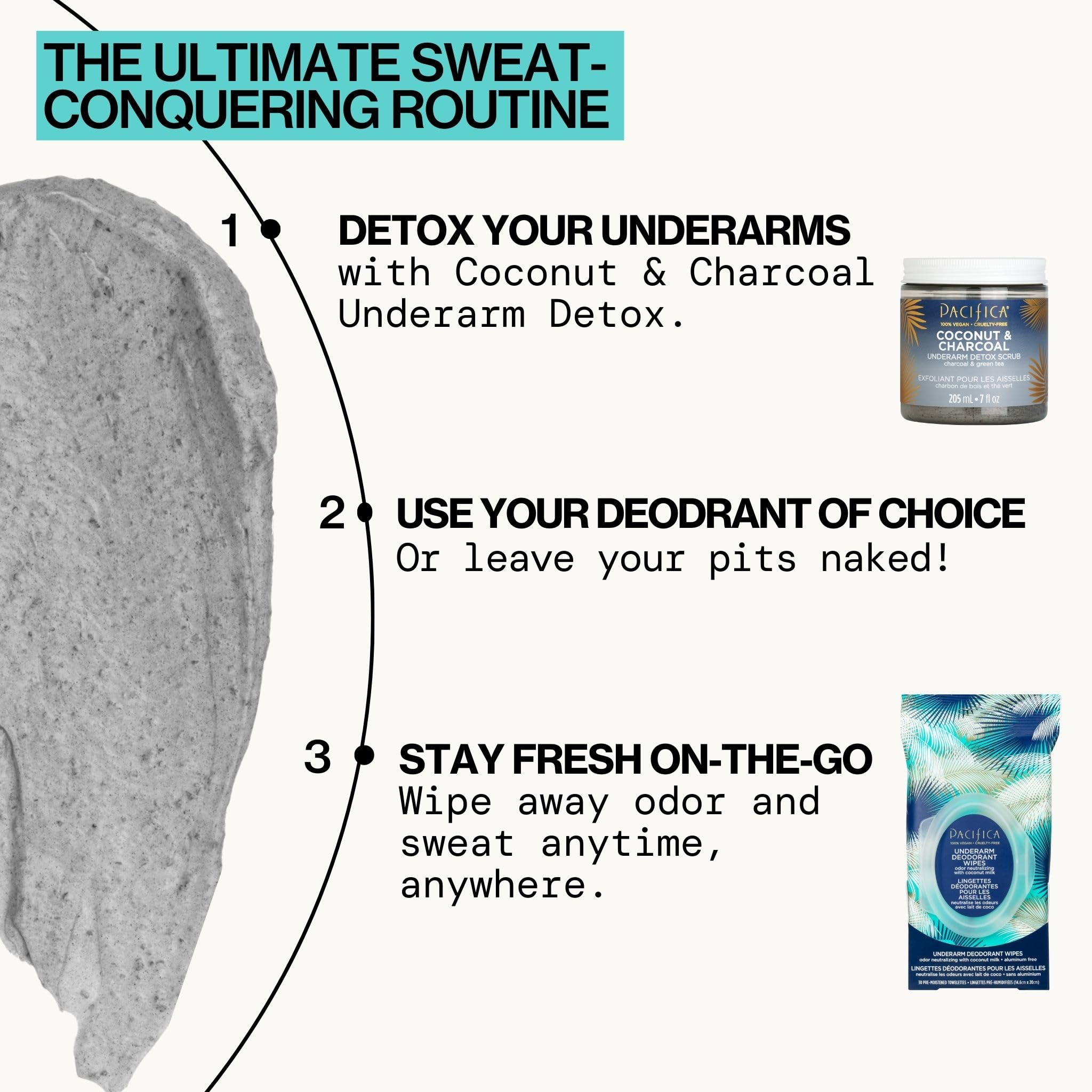 Pacifica Underarm Body Scrub - Armpit Detox Coconut & Charcoal Deodorant– Exfoliating & Nourishing for Natural Deodorant Users – Aluminum-Free & Safe for Sensitive Skin, Vegan & Cruelty-Free, 7 fl oz