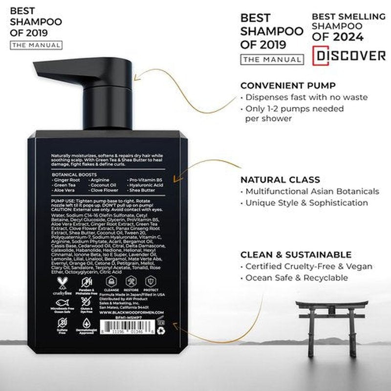 Blackwood For Men Hydroblast Moisturizing Shampoo - Nourishing Shampoo for Coarse, Dry & Curly Hair - Infused with Ginseng & Ginger - Vegan, Sulfate-Free & Paraben-Free (7 Oz)