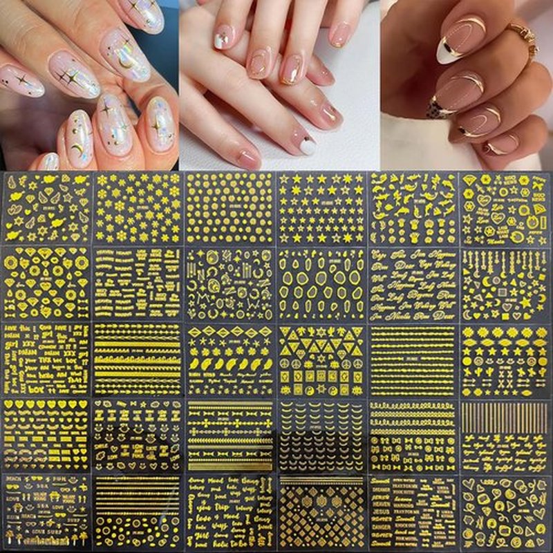 Nail Charms Nail Art Kit with 30 Sheets Gold Nail Stickers 5 Boxes of Nail Gems Nail Art Tools Nail Rhinestones for Nails Nail Supplies 3D Nail Charms and Gems Nail Decals Nail Pearls