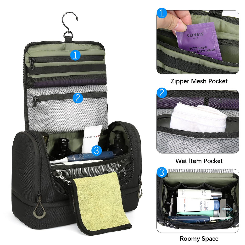 TANGCORLE Toiletry Bag for Men, Handing Travel Toiletry Organizer Protable Water Ressistant Bathroom Shaving Bags for Toiletry Accessories, Travel Essentials, Black(Empty Bag)