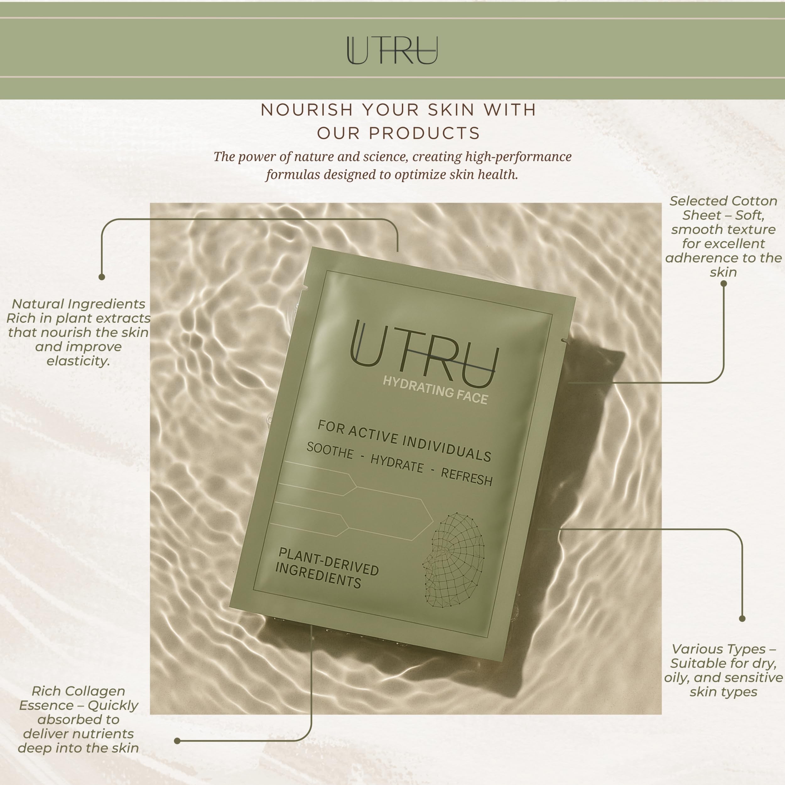 UTRU Soothing Aloe Vera Face Mask for Sensitive Skin - 5pk Calming Sheet Masks for Rosacea & Hydration - Centella & Cica Infused Moisturizing Face Masks - Deeply Hydrating Skin Care