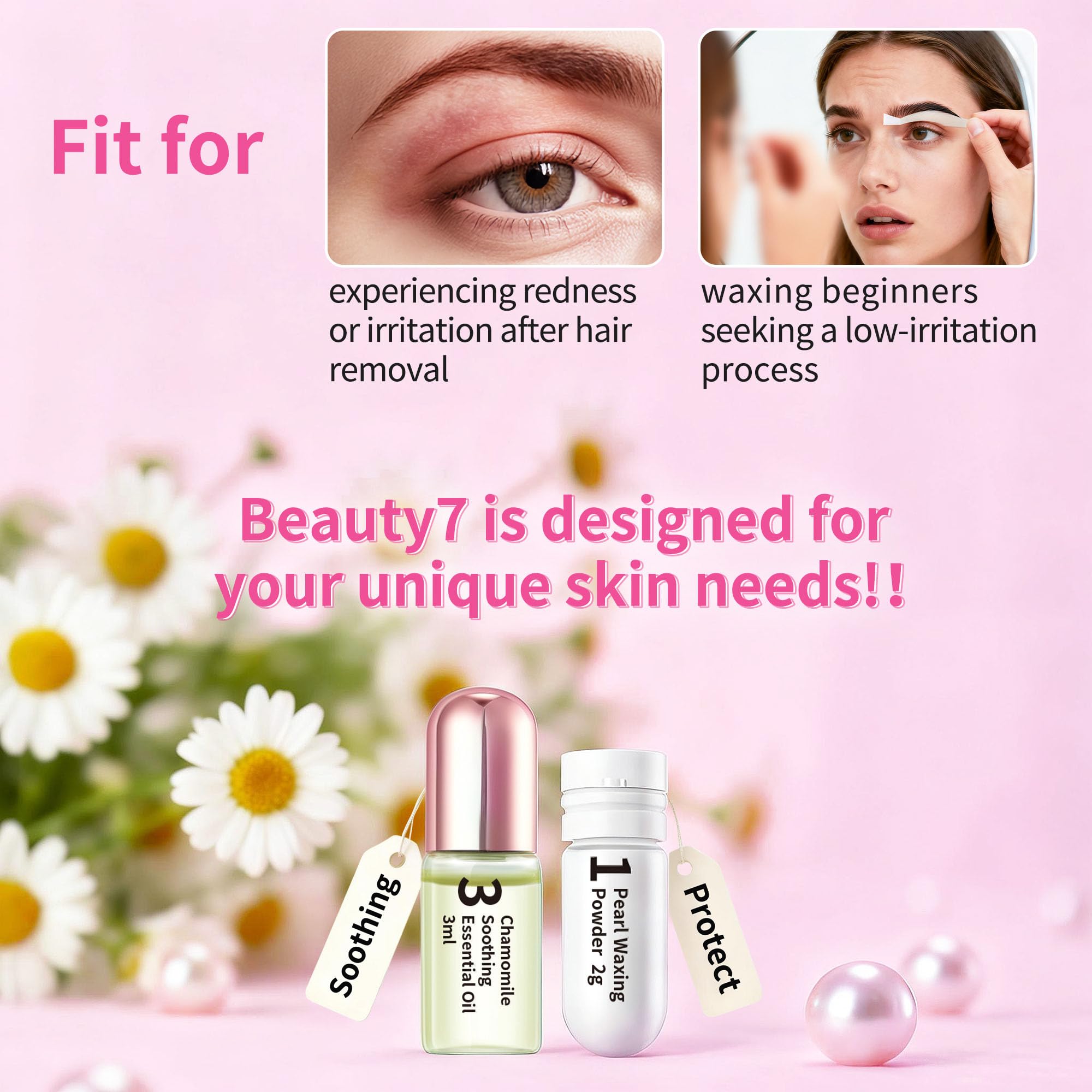 Beauty7 Pre-Cut Facial Wax Strips for Women, Large Packs 60 Strips, Eyebrow and Lip Hair Removal with Pearl Powder and Essential Oil, for All Skin Types