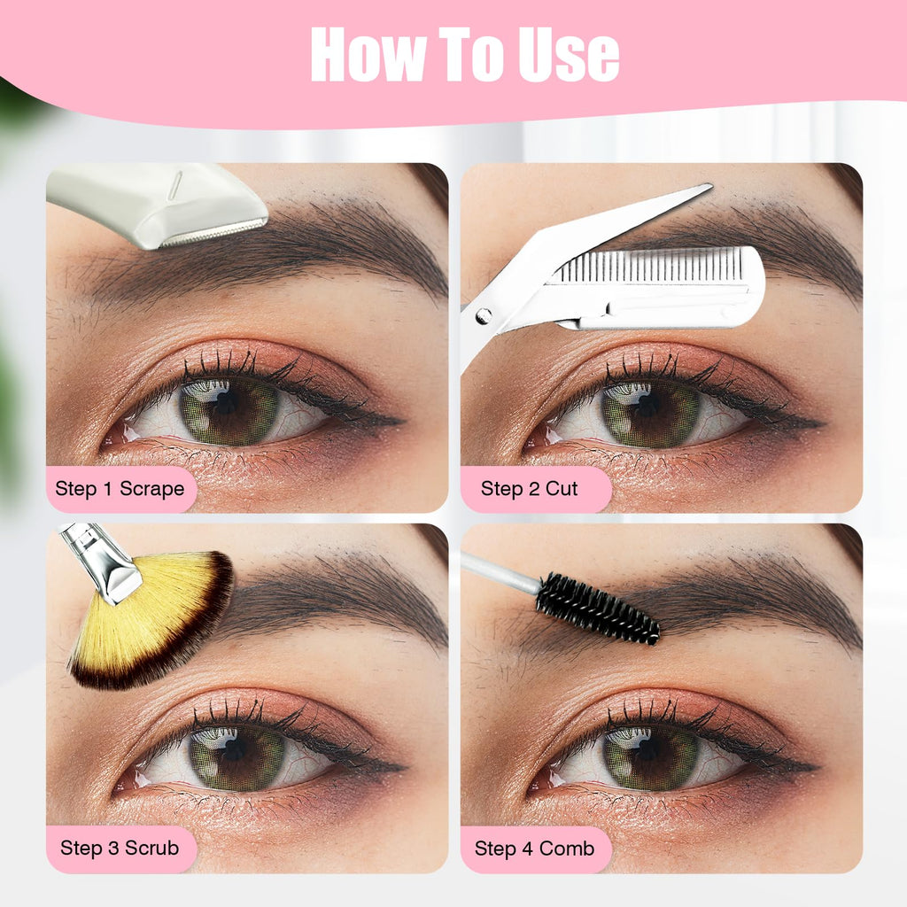 9Pcs Eyebrow Trimmer Kit,Eyebrow Scissors with Comb,Brow Shaping Tool and Groom Brush,Curved Eyebrow Razor Lash Comb Cosmetic Brush