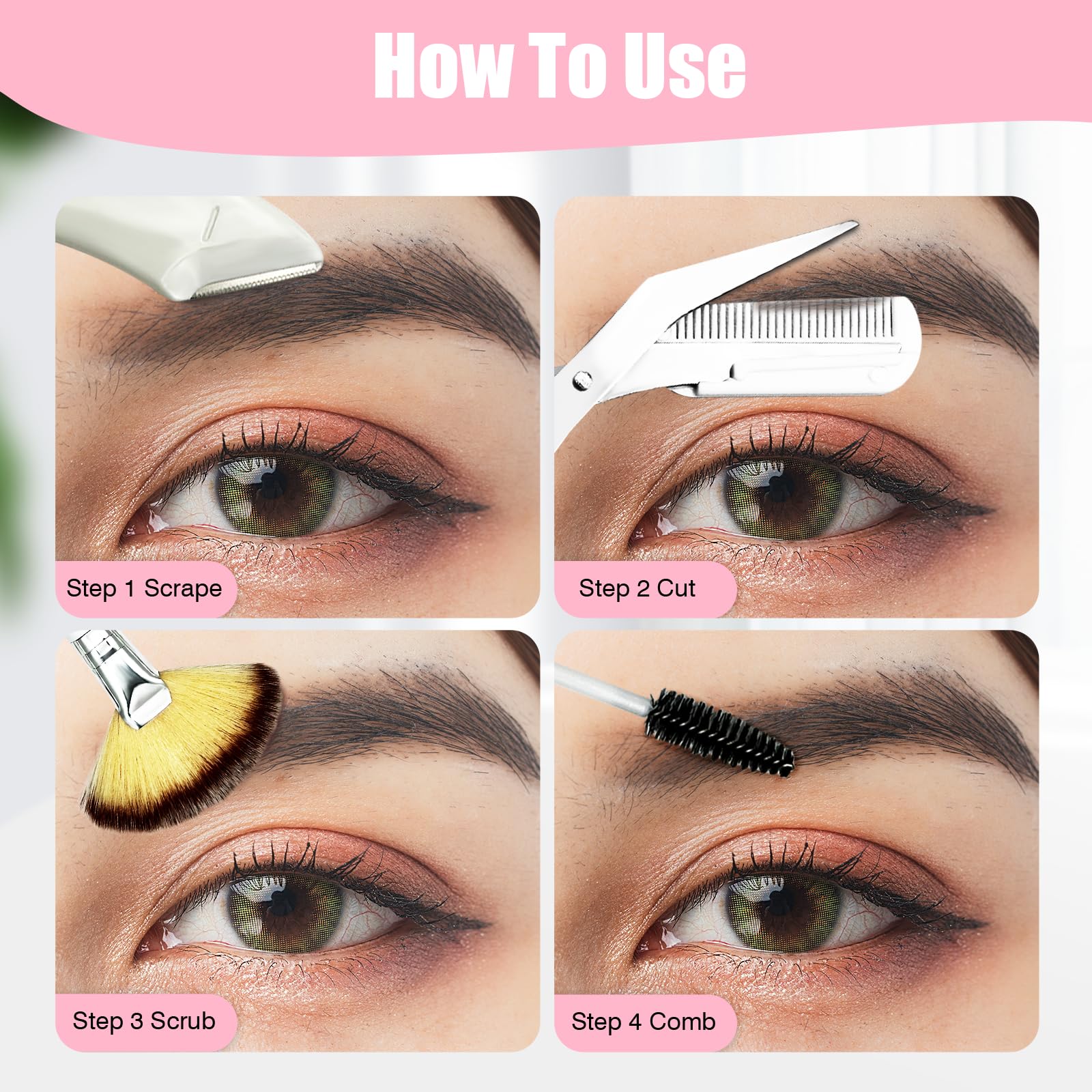 9Pcs Eyebrow Trimmer Kit,Eyebrow Scissors with Comb,Brow Shaping Tool and Groom Brush,Curved Eyebrow Razor Lash Comb Cosmetic Brush