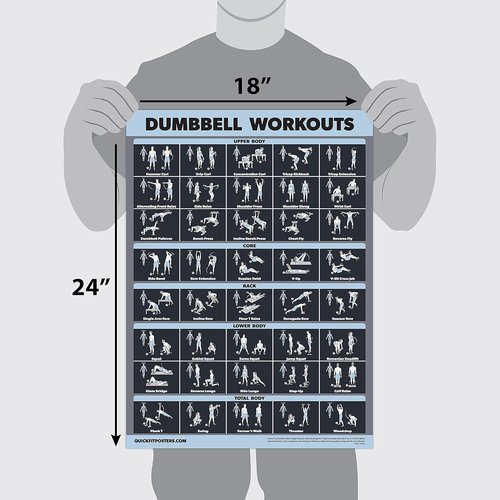 Palace Learning Dumbbell Workout Exercise Poster - Laminated, Dark Design | 18" x 24"
