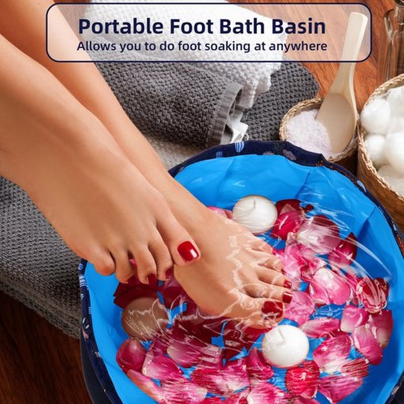 Piriuuo Collapsible Foot Soaking Tub, Portable Foot Bath Soak Tub Multi-Function Foot Bath Basin Foot Soaking Bucket with Handle Foot Soaker for Travel Camping (Navy Blue)