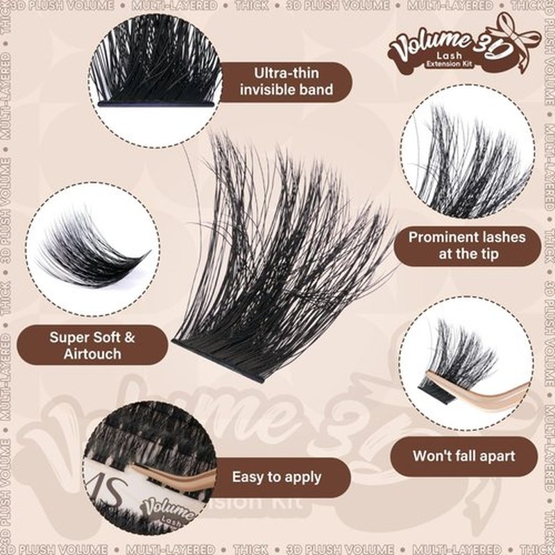 JMS&JMS Lash Clusters Kit 100D+200D Thick Cluster Lashes 3D Effect Eyelash Clusters Kit 10-18mm Volume Eyelash Clusters D Curl 3D Wispy Lash Clusters DIY Lash Extension Kit